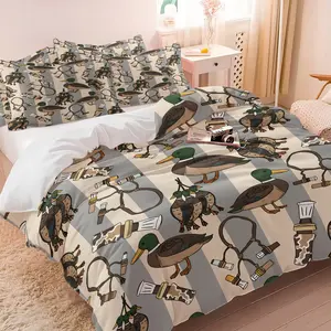 Vintage Duck Hunting Duvet Cover Set (1 Duvet + 1/2 Pillowcases, No Core), Soft & Cozy Fabric, Mallard Duck & Caller Print Bed Set for Cabin & Rustic Bedroom Decor