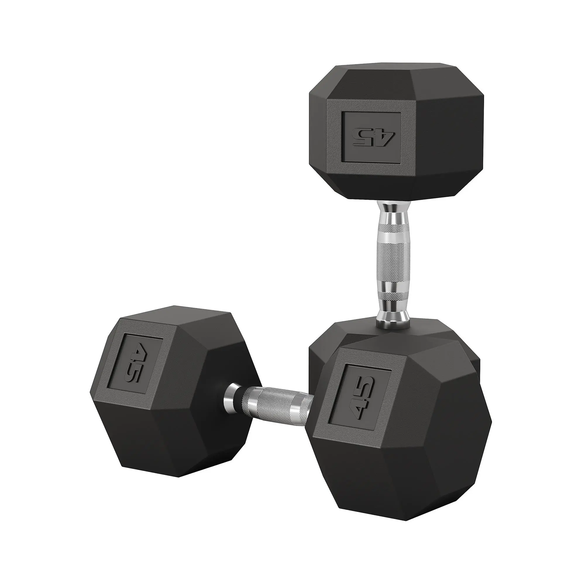 45 LB Hex Dumbbell Set of 2 - Floor-Safe PVC Coated Cast Iron Hand Weights - Anti-Roll, Non-Slip Textured Carbon Steel Handle - Home Exercise Equipment for Resistance, Strength Training, Secure Hold