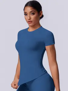 Women's Athletic T-Shirt Round-Neck High-Stretch Slim-Fit Yoga Top with Short Sleeves Breathable Soft Ideal for Running Training Fitness Gym Yoga Tops