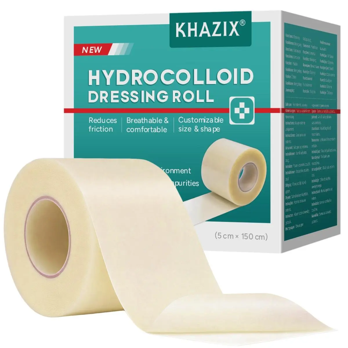 Hydrocolloid Roll for Wound Care, Self-Adhesive Cut-to-Size Bandages, Highly Absorbent & Waterproof for Burn, Blister, Acne Care, First Aid Essential, 36-Months Shelf Life, 2.12oz / 60g, 2in x 5ft / 5 cm x 150 cm
