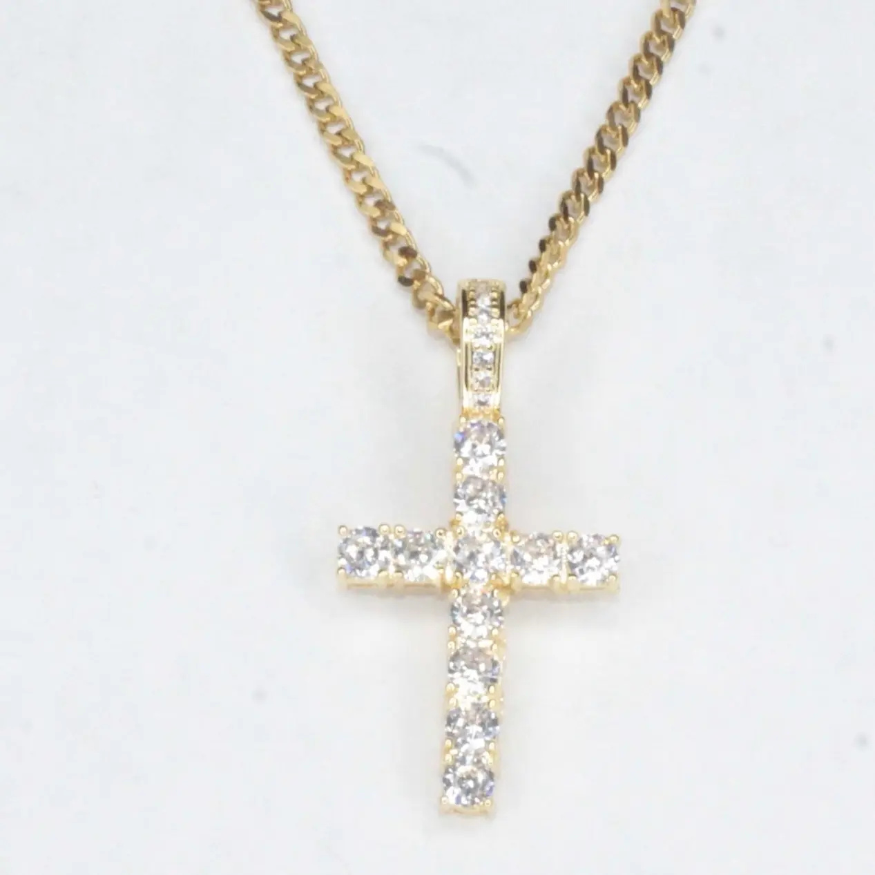 Gold Diamond Cross Necklace - Elegant Design with Gold Accents and Center Stone