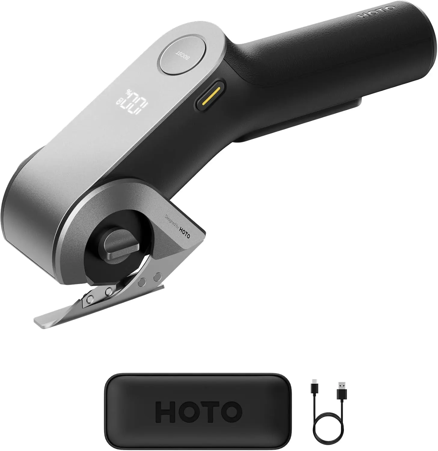 HOTO Wireless EdgeFlow Cordless Electric Scissors - Rechargeable Titanium Blade Cutting Tool with 40 Mins Runtime, Auto Sharpen Built-in Stone, LED Display, Tool-Free Swap, Safety Lock, Accurate Cutting for Leather/Carton, Batteries Included