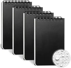 Waterproof Notebook, 4 Pack Top-Spiral Pocket Notepad, 3" x 5" Weatherproof NotePad, All Weather Police Pocket Notebook Little Memo Steno Note Pads for Outdoor Office School Recording, Black