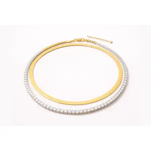 SammiBee Signature Layered Necklace Duo | 2-Piece Gold Chain and Sparkle Tennis Necklace Set | Effortless Jewelry Stack for Daily Wear & Special Occasions