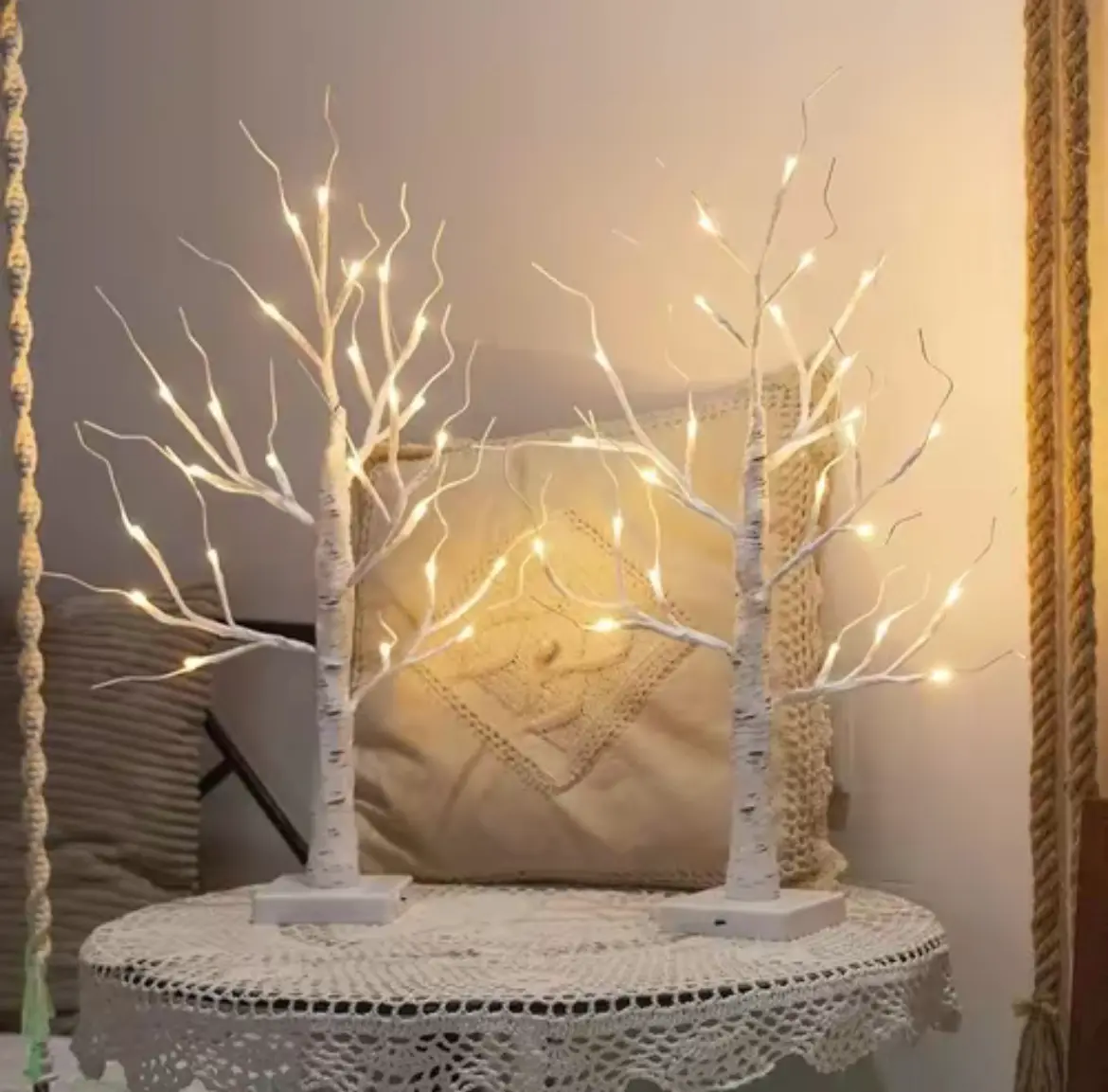 2-Piece Romance Indoor Lighting Multi-Holiday Lighted Birch Tree Decor, 24 Warm White LEDs, USB Powered Lightweight Set, Sturdy White Plastic Trunk & Branches, Ideal for Valentine's Day, Weddings, Office Decor, Birch Shape