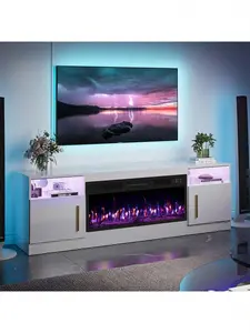 Modern Fireplace TV Stand With 36" Electric Fireplace, And Storage Cabinet For TVs Up To 80" - High Gloss Wood Design For Living Room