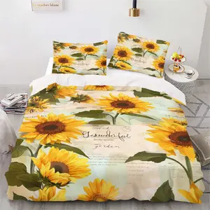 3pcs Sunflower Print Quilt Set, Decorative Bedding Set, Soft Polyester Fabric, Zipper Design, Modern Style, Must-Have Home Decor
