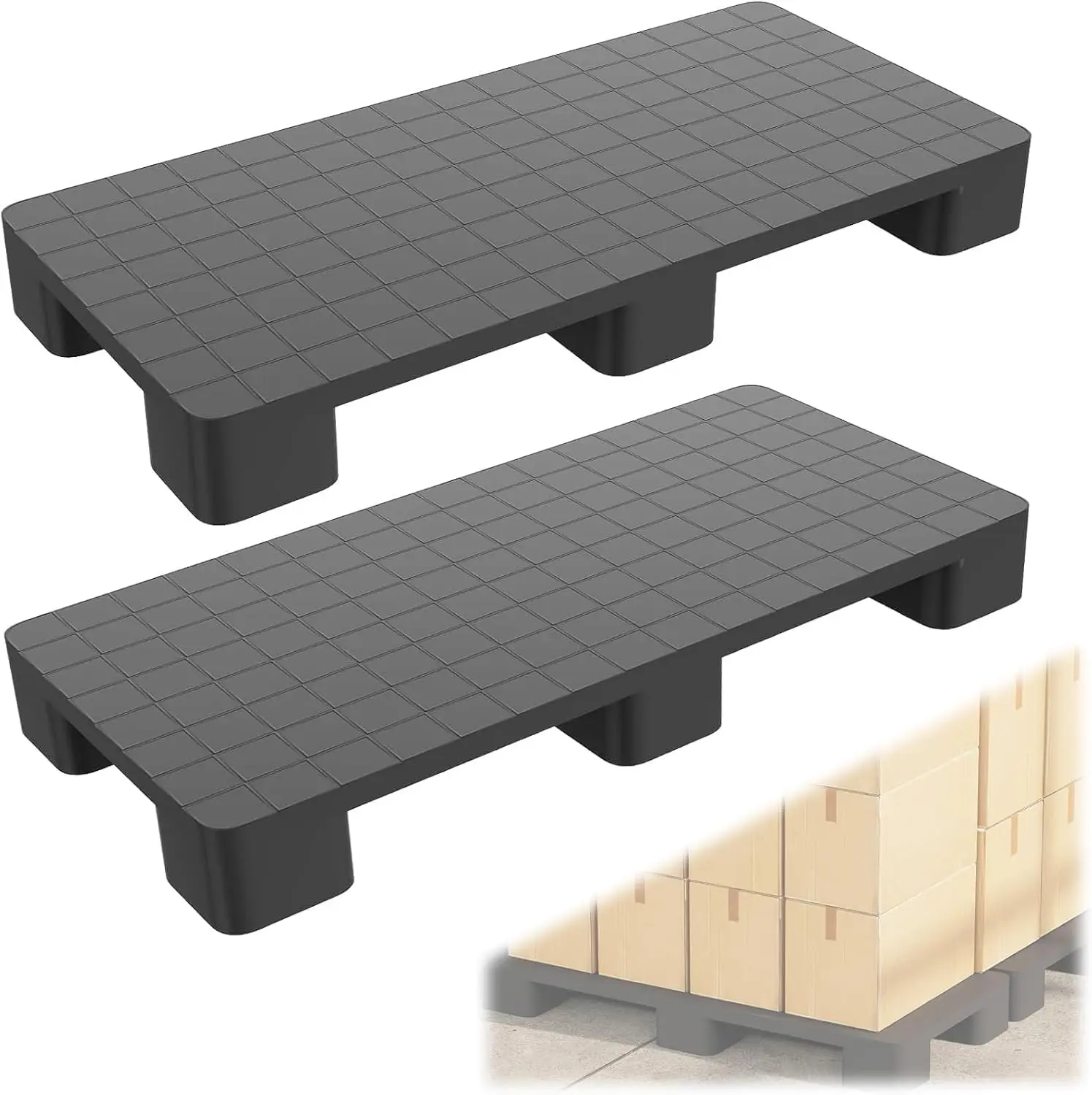 2 Pcs Plastic Storage Pallets, Stackable Lightweight Floor Pallets, 2000Lbs Capacity, Warehouse Stacking Pallets for Logistics and Warehousing, 40"L x 20"W x 5.5"H, Black