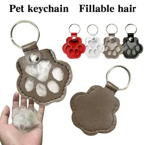 4 Pcs Pet Hair Storage Keychain Cat Paw Shaped Leather Dog Fur Memorial Collection Key Chain Pet Memorial Gifts & Keepsake for Bag Purse Key Holder