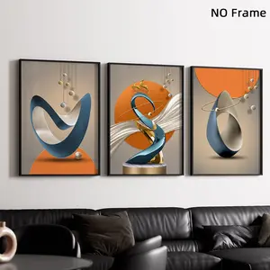 Set of 3 Unframed Modern Abstract Golden Deer Wall Art, Luxury Geometry Canvas Posters, Aesthetic Room Decor, Living Room Wall Art, Artwork Wall Painting For Gift, Home Decor, Home Posters, Home And Dormitory Decoration