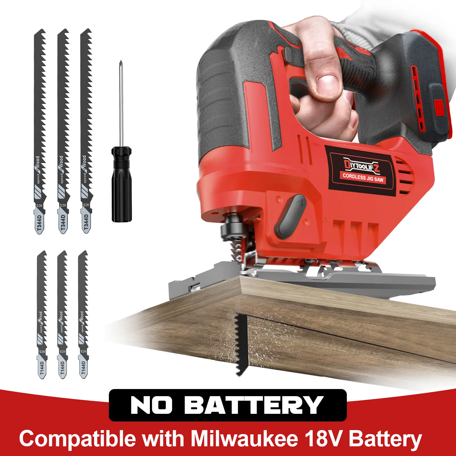 Cordless Jigsaw Compatible with Milwaukee 18V Battery(NO Battery!!), Brushless Jig Saw, 2900RPM, 0°-45°Bevel, 3 Action, LED Light for Straight/Curve Cutting Wood summervibes