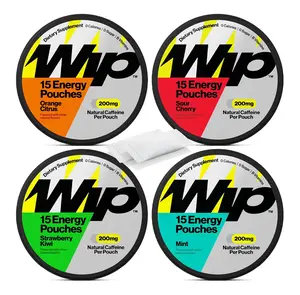 Wip Energy Pouches | 200mg Natural Caffeine | Vitamins and Minerals | 4 Pack Assorted: Sour Cherry, Mint, Orange Citrus, Strawberry Kiwi