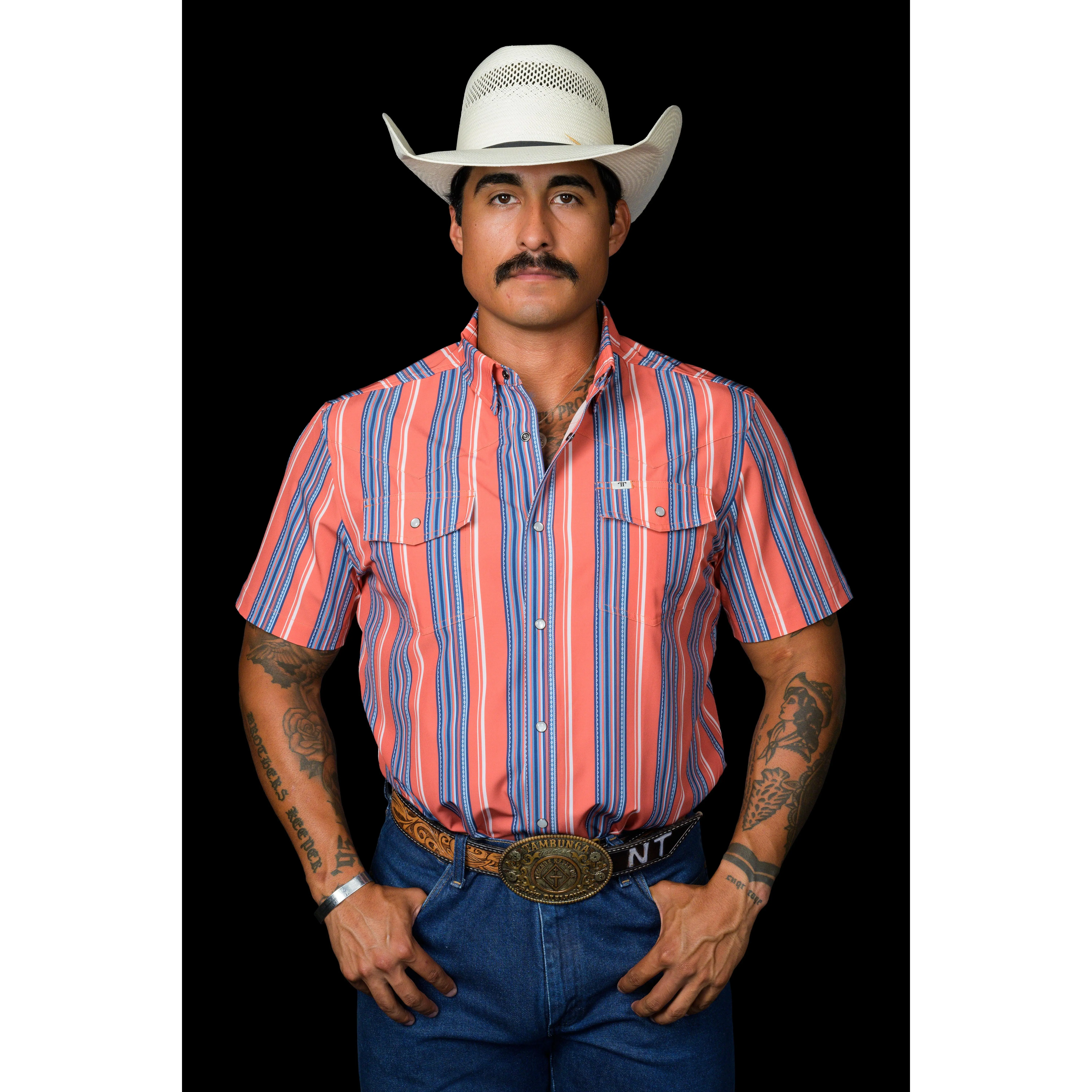 The James in Salmon - Short Sleeve Pearl Snap Shirt (FINAL SALE)