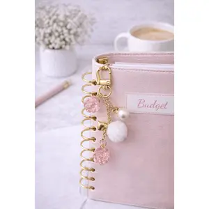 Pink Rose Pom Charm Keychain – Coquette Binder & Purse Accessory