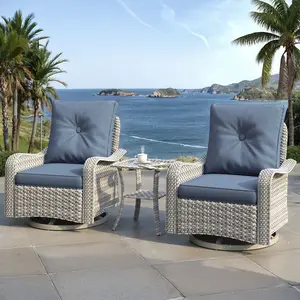 3 Piece  Wicker Patio Furniture Set,High Back  Rocker Patio Chairs with 4" Thickened Cushions & Side Table, All-Weather PE Rattan for Garden, Backyard, Porch