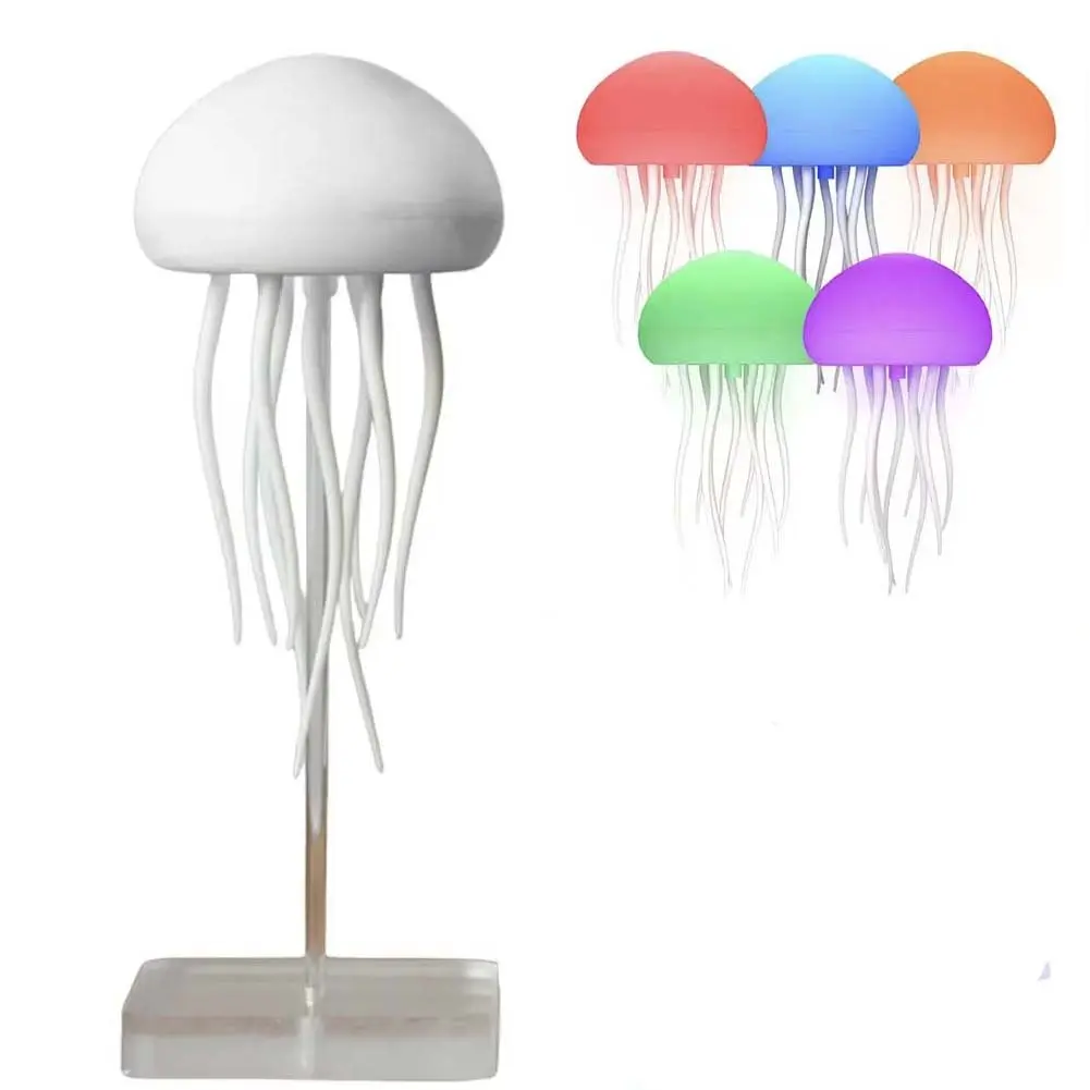 CE Jellyfish Mushroom Shape LED Table Lamp - Cordless USB Rechargeable, Adjustable Brightness Light, Multifunction RGB Colors, Full-Color Gradient Plastic Body with Base, Atmosphere Hanging Mood Light for Room Decor