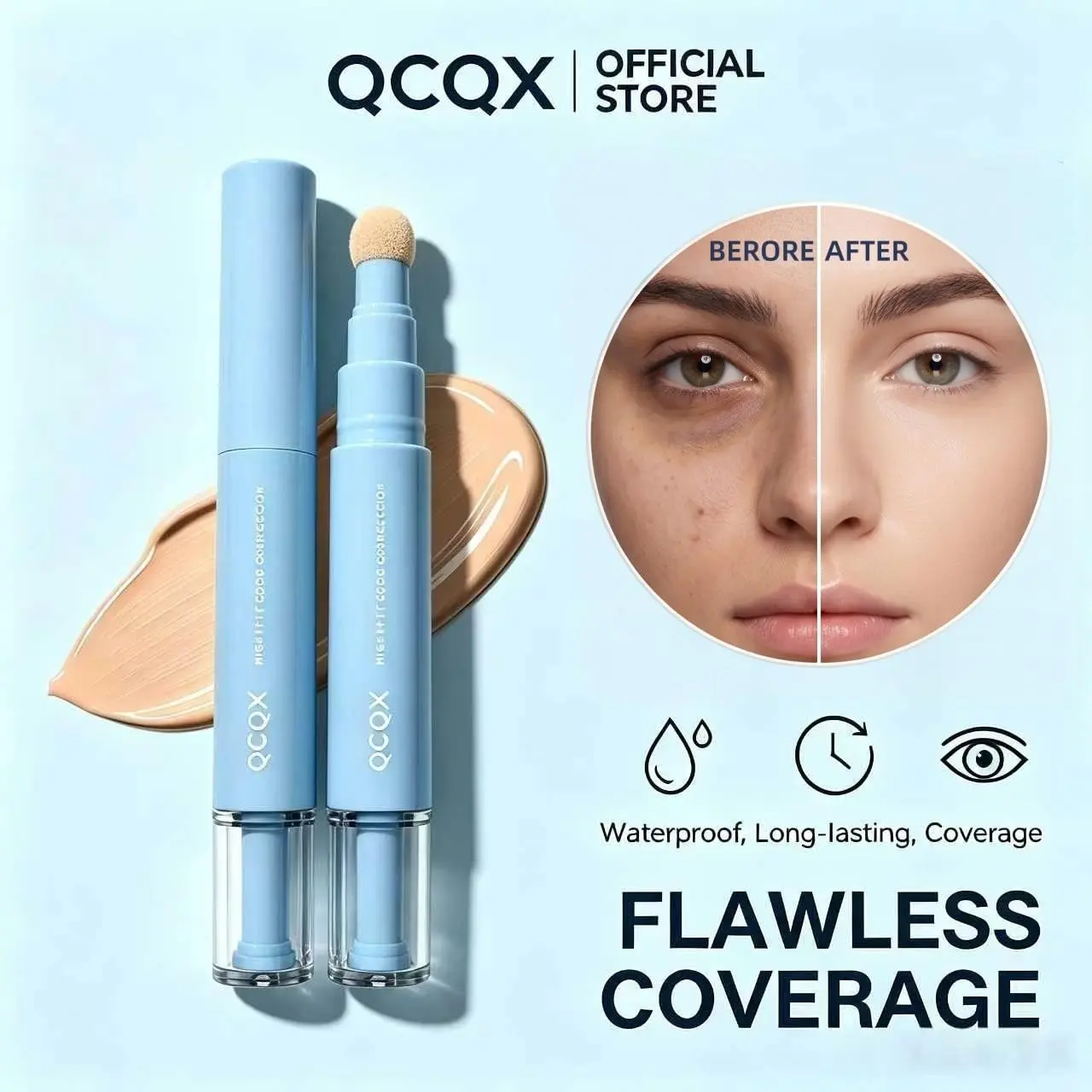 【QCQX】Dual-effect Concealer & Foundation Eye Concealer - 24-hour long-lasting,high-coverage matte finish.Korean pressed powder foundation for a flawless complexion. Covers acne marks, sculpts the nose, and nourishes the skin.