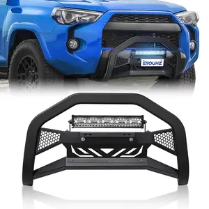 Bull Bar with License Plate Frame & LED Light Bar Compatible with 2010-2024 Toyota 4 Runner, Truck Grille Guard Brush Push Bar Front Bumper (Include Light Mount & Skid Plate)