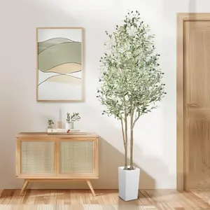 SHareconn 7FT Artificial Olive Tree Faux Silk Plant with Natural Wood Trunk & Lifelike Fruits for Modern Home Office Living Room Decor