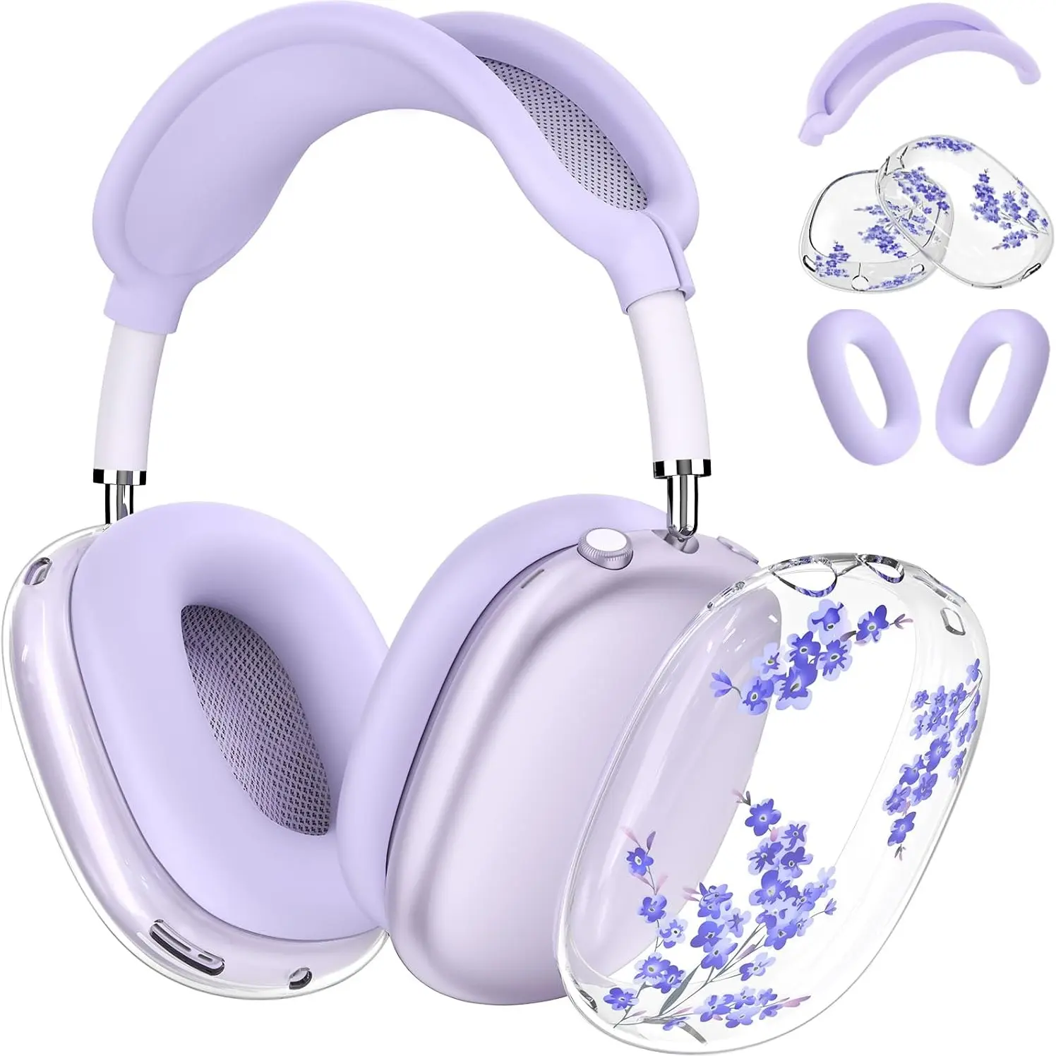AirPods Max Earphone Headset Headphones Silicone Cover Protection, Headphone Accessories, Transparent Flower Design, Soft Tpu Material, Compatible with Apple AirPods Max