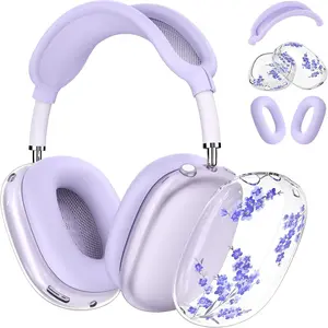 AirPods Max Earphone Silicone Cover Protection, Transparent Flower Design, Soft Tpu Material, Compatible with Apple AirPods Max