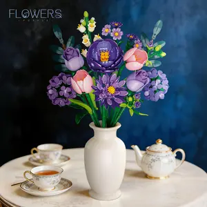 624PCS Elegant Purple Flowers Building Blocks Set – DIY Artificial Bouquet Model, Creative STEM Floral Brick Kit, Long-Lasting Home Decor Flowers, Ideal Gift for Love, Birthday & Anniversary