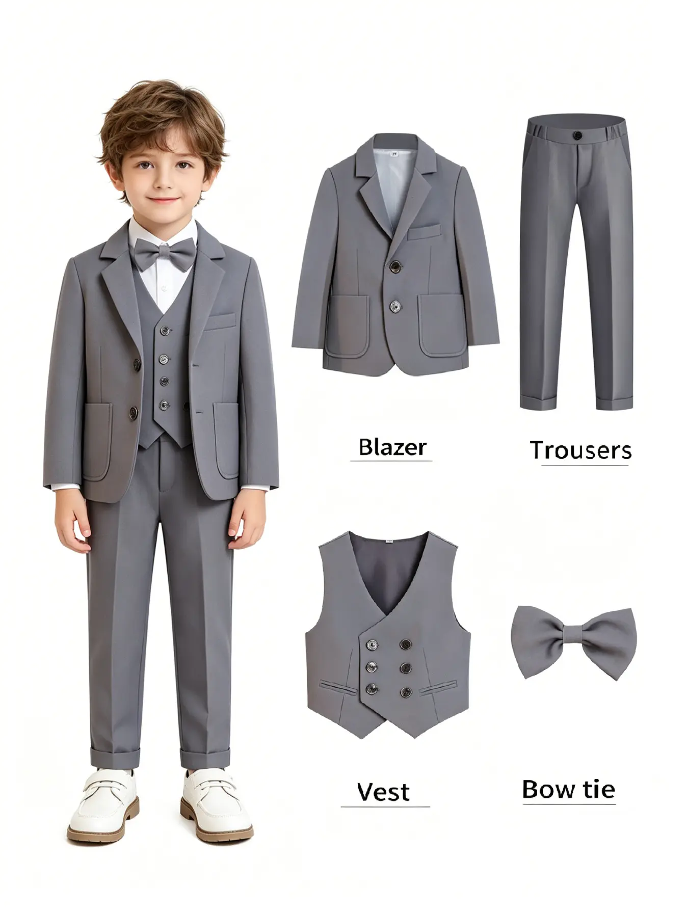 4-piece boys' suit set Clothes Sets (jacket + vest + pants+ bow tie), suitable for boys, toddlers, teenagers,weddings, graduation ceremonies, church occasions, and as a gift! Formal slim-fitting boys' suit (excluding shirt) Solid Color Suits Outfits Set