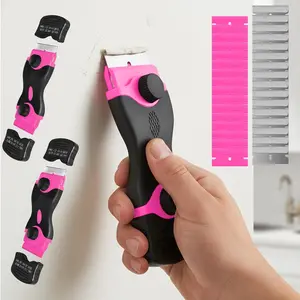 2 Pack Razor Blade Scraper Tool with Extra 40Pcs Blades, Cleaning Scraper Tool for Window, Paint, Cooktop, Oven, Pink