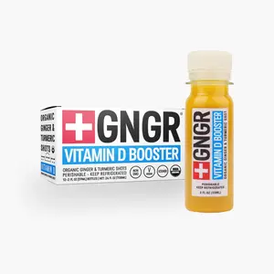 GNGR Vitamin D Booster Shot - Organic Ginger & Turmeric Cold Pressed with Orange Lemon Cayenne Pepper Wellness Support 2 fl oz 12 Pack - Edible Dietary Fitness Supplement Natural Healthcare