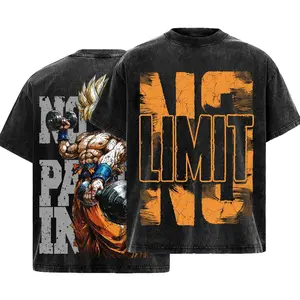 Vintage Washed Goku Graphic Tee Heavyweight Cotton Oversized Gym Pump Cover Super Saiyan Bodybuilding Workout Shirt Anime Streetwear Men Women Retro Acid Wash DBZ Fitness Apparel Otaku Gift Y2K No Limit Top Japanese Manga Cosplay Merch Activewear Gear