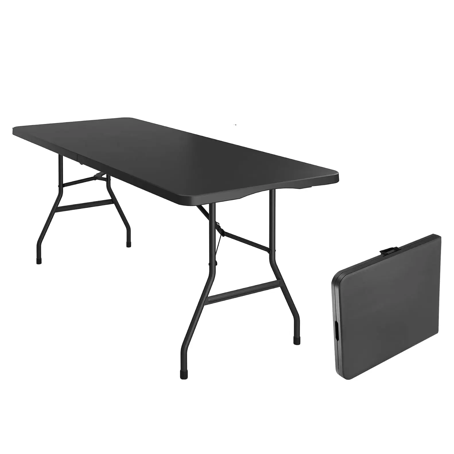 6FT/8FT Plastic Folding Table, Portable Picnic Table Outdoor with Built in Handle & Steel Legs, for Party, Dining, Wedding, Events, Picnic Indoor, Outdoor, Camping, Utility versatile use