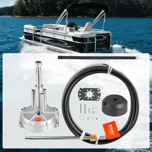 VEVOR Rotary Boat Steering System Kit, 100hl Model, 17 ft Corrosion-Proof Outboard Control Cable, Aluminum Alloy Rotary Helm, Durable Marine Replacement for Fishing Boats, Small Sailboats