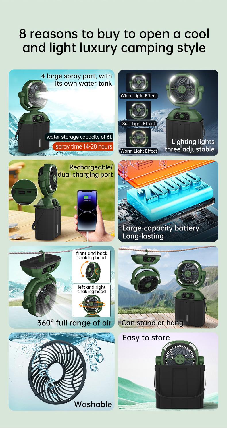 CoolHYFan Newly Upgraded Water Cooling Fan Atomizing 48-Hour Battery Life Portable LED Light Rechargeable 360° Rotating Hook Cordless Battery-Powered Lightweight Emergency Control & Four-Hole Mist Spray cial travel essen cool hill CoolHYFan Newly Upgraded Water Cooling Fan Atomizing 48-Hour Battery Life Portable LED Light Rechargeable 360° Rotating Hook Cordless Battery-Powered Lightweight Emergency Control & Four-Hole Mist Spray cial travel essen cool hill