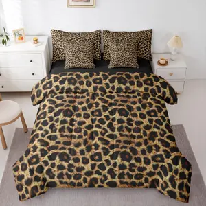 Feelyou 7-Piece Cheetah Print Quilt Bedding Set - Breathable High-Tenacity Cloth, Wildlife Decor Boho Western Sheets, Multi-Size Options Including Queen Bedding Sets