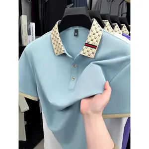 Fashion luxury brand short sleeve polo shirt men new personalized letter color blocked high-end casual breathable lapel T-shirt