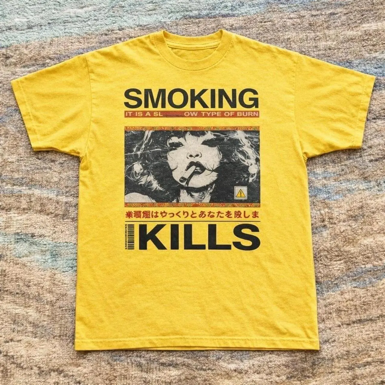 Smoking Kills Japanese Anime Girl Cigarette Graphic T shirt and Baby Tee | Vintage Japanese Kanji Streetwear | Harajuku Grunge Graphic Tee