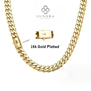 14K Real Gold-Plated Miami Cuban Link Necklace with Thickened Waterproof Stainless Steel Chain Anti-Friction & Colorfast Hip Hop Jewelry Chain Width: 6/8/10/12/14 mm Ideal for Casual & Formal Wear The Perfect Gift for Men & Women