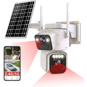 Solar Security Cameras Outdoor Wireless,2.4G/5G WiFi Cameras for Home Security, Dual Lens PTZ Motion Zone,2-Way Audio,Night Vision,Weatherproof,SD/Cloud Storage