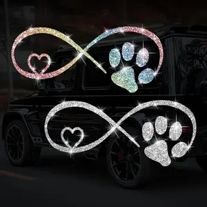 Rhinestone Decor Car Sticker, Cool Car Decoration, Car Paw & Heart-shaped Bow Sticker, Waterproof Self-adhesive Durable Sticker for Car Triangle Window Bumper Interior Motorbike