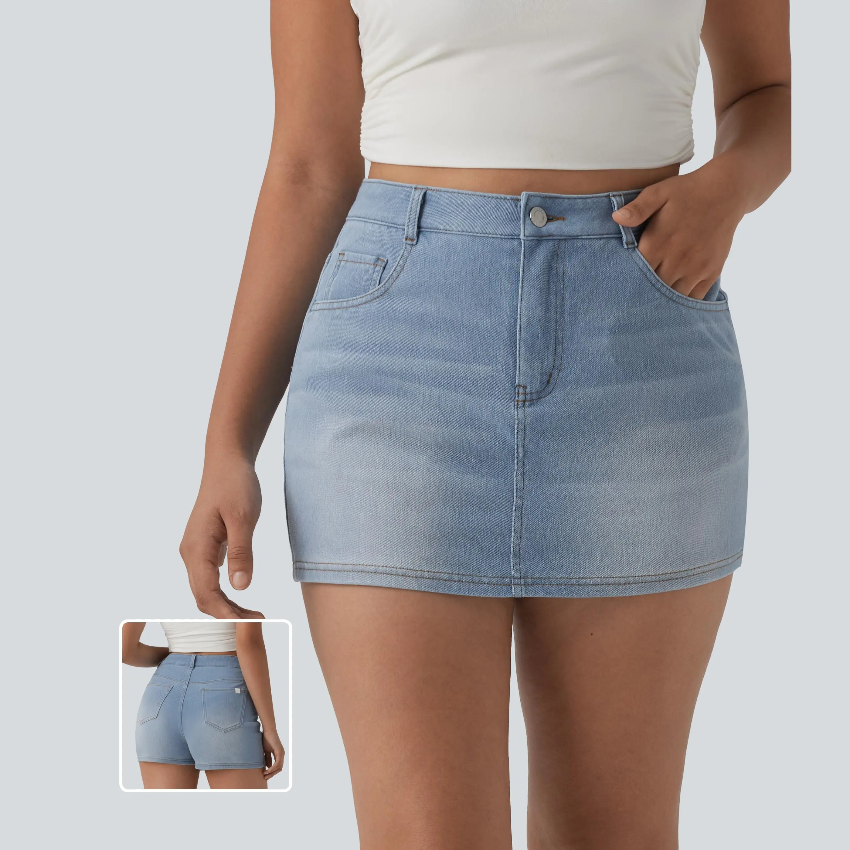 Halara Flex Denim High Waisted Micro Casual Skort with Pockets