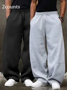 Men's Loose-Fit Wide-Leg Pants with Drawstring Detail, Casual Long Jogger Sweatpants for Spring & Fall, Perfect for Daily Wear, Casual Sports Trousers, Athleisure Style Pants