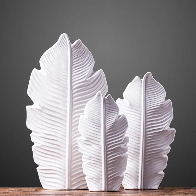 Minimalist Nordic Sculptural Leaf Porcelain Vase - White, Small/Medium/Large, Home Decor for Room & Entryway
