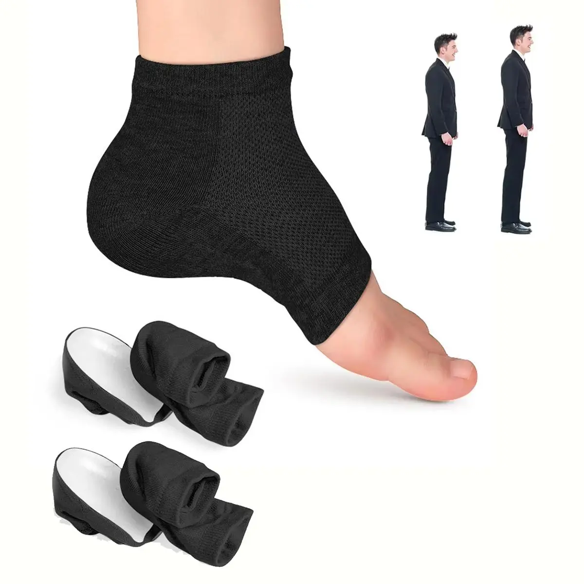 1 Pair of Height Increasing Socks, 2.5/3.5cm Height Increasing Insoles, Invisible Heel Pads, Half Height Increasing Insoles for Men and Women No Slip Toe Black Footwear Shoe