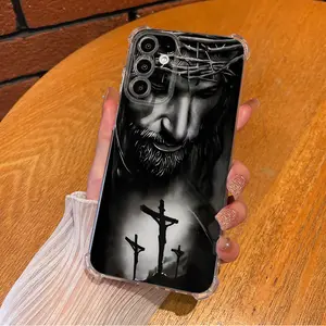 Religious Cross Jesus Faith Pattern Aesthetic TPU Casing For SAMSUNG GALAXY A14A A56 4G5G Four Corners Transparent Soft Silicone TPU Gift Shockproof Full Protection Anti-Drop Phone Cases Shell Cove Compatible with iPhone 17 Air