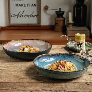 Vintage Luxury Ceramic Salad Bowl, Irregular Deep Dish with Spotted Glaze Design, Perfect for Daily Dining & Formal Occasions, Ceramic Pasta Bowls