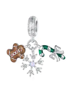 Christmas Bear Snowflake Beads S925 Sterling Silver Loose Beads DIY Jewelry, Christmas Night Pearl Beads, Sliver Material