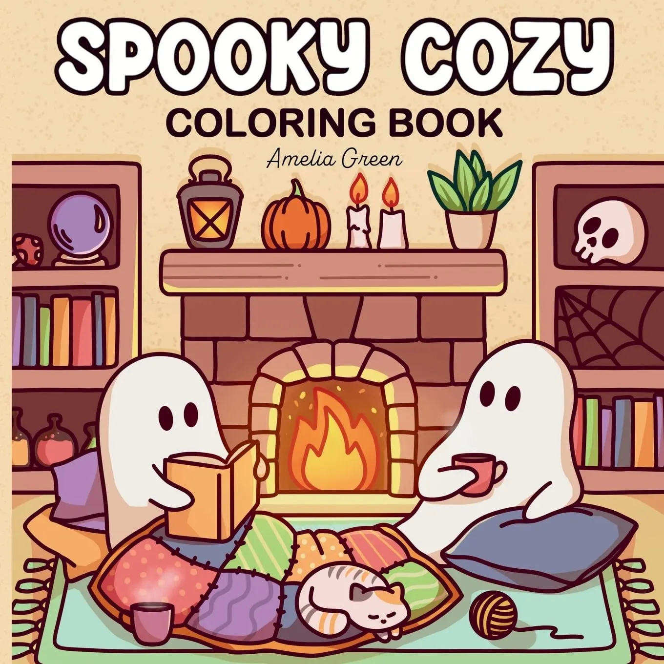 Spooky Cozy: Cute & Simple Coloring Book for Adults and Teens Featuring Adorable Characters, Creepy Creatures and Cozy Hygge Scenes for Relaxation Stress Relief Premium Glossy Cover