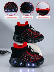 New Children's and Teenagers' Infant Casual Fashion Shockproof Wear-resistant Cool Glowing LED Light Sole Lightweight Breathable Low-top Mesh with Quick Lacing Outdoor Indoor Walking Running Learning Step Sports Leisure Running Shoes