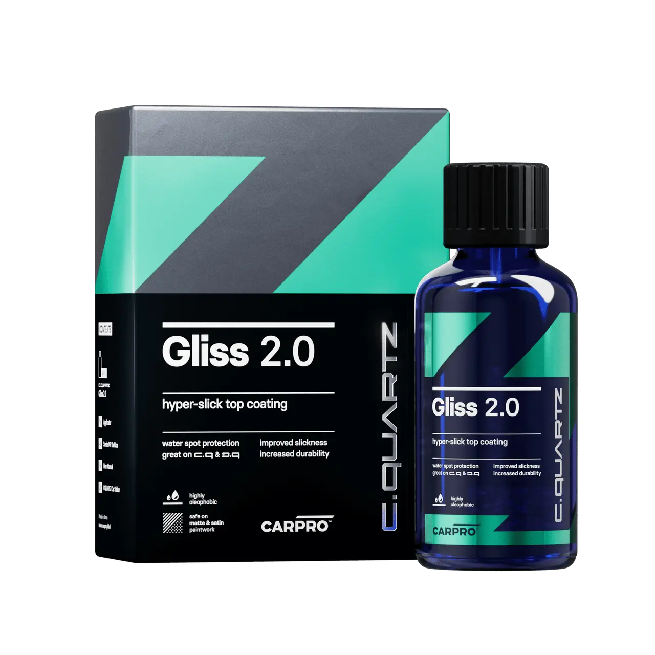 CQUARTZ GLISS 2.0 50ml Automotive Paint Care Kit - Car Coating Spray, Topcoat, Protection, 14 Months of Manufacture, 2-Year Unopened Shelf Life, 6-Month Opened Usability, Anti-Static, Enhanced Durability, Hydrophobic, Dirt-Repellent, Mirror-Like Finish, 2