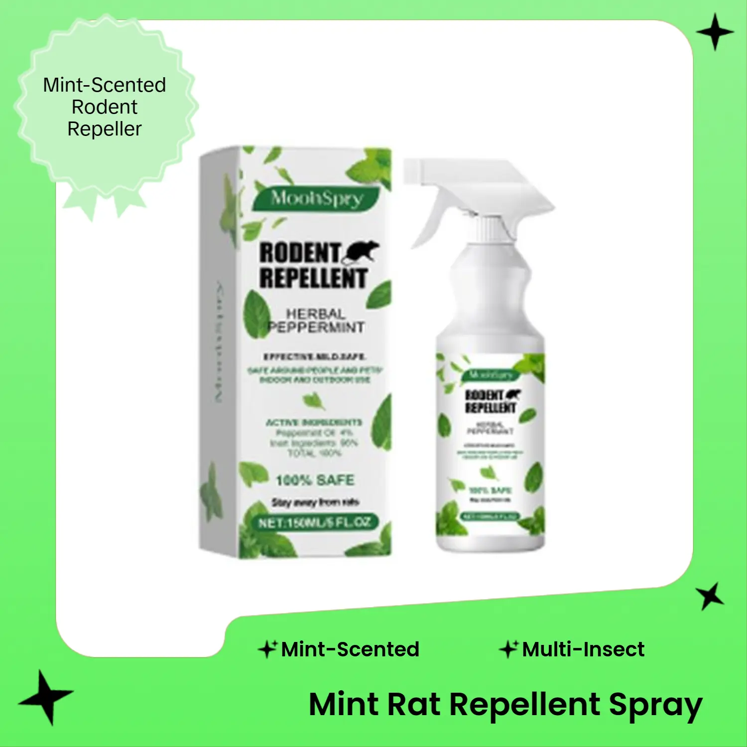 Natural Mint Scented Mouse Rat Repellent Spray - Natural Rodent Deterrent, Contact Bug Spray Multi-Insect, Outdoor Garden Accessories, Bug Free Home Pest Control Supply
